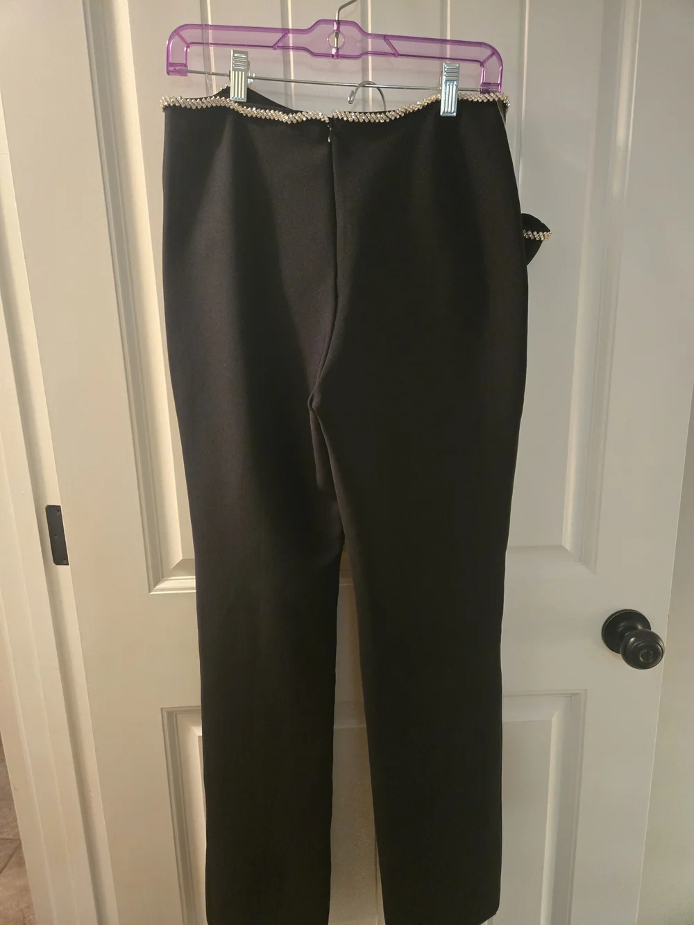 Black Straight-Leg Two Piece Set with Rhinestone Detail